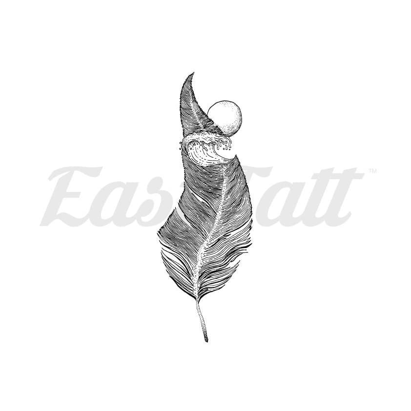 Feather Moon and Wave - By Kiryadi - Temporary Tattoo