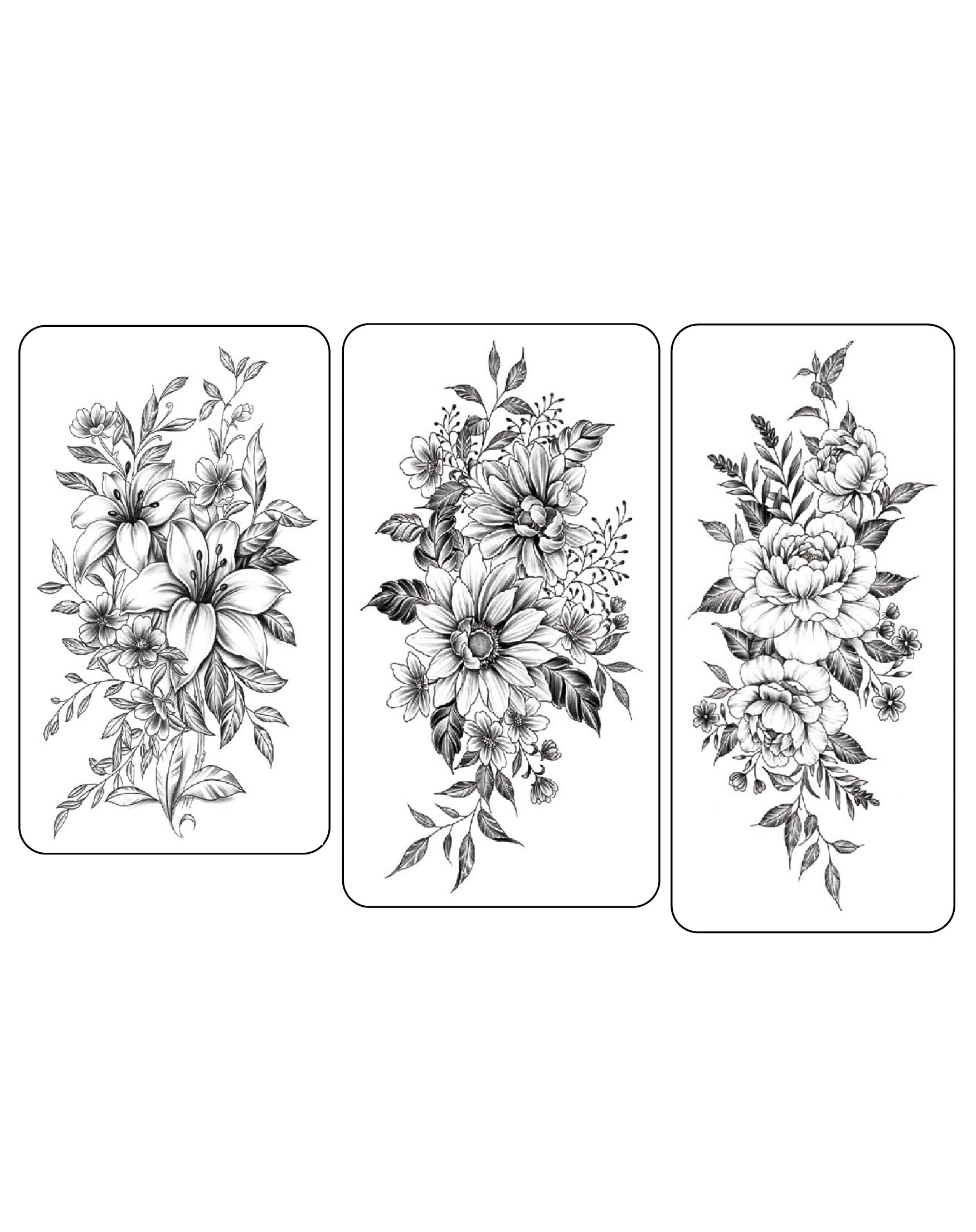 (Half Sleeves Pack) Floral Trio 2 - Temporary Tattoos