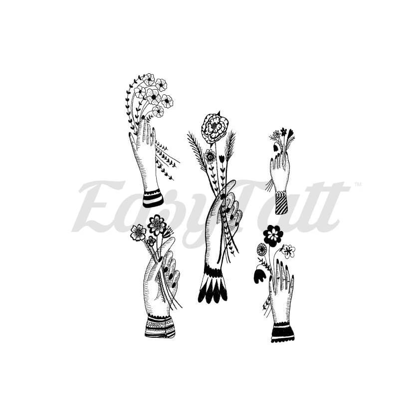 Hands with Flowers - By Mhairi Stella - Temporary Tattoo