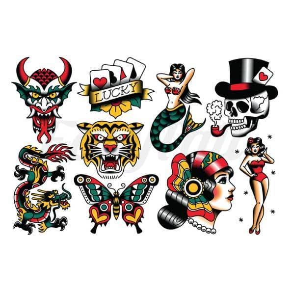 Old School Traditional - Temporary Tattoo
